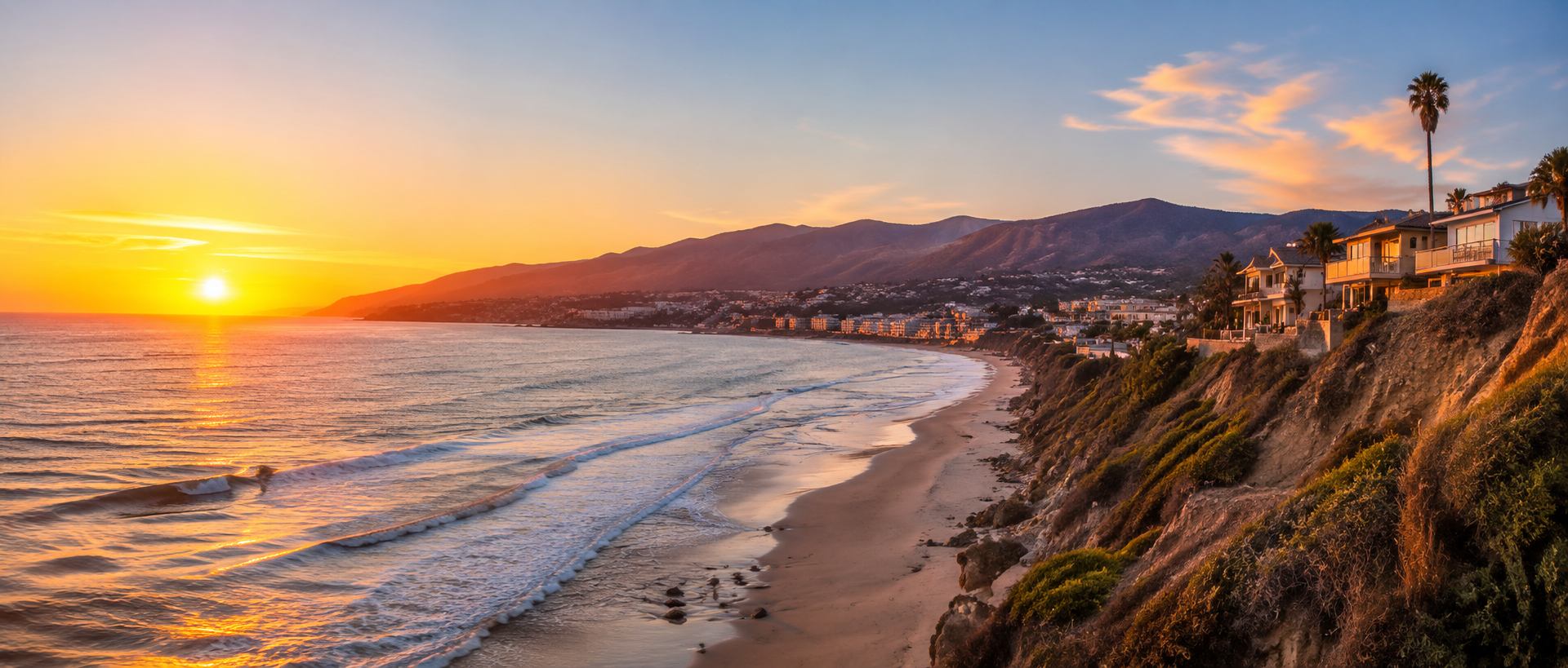 Sunset over the Pacific Palisades coastline